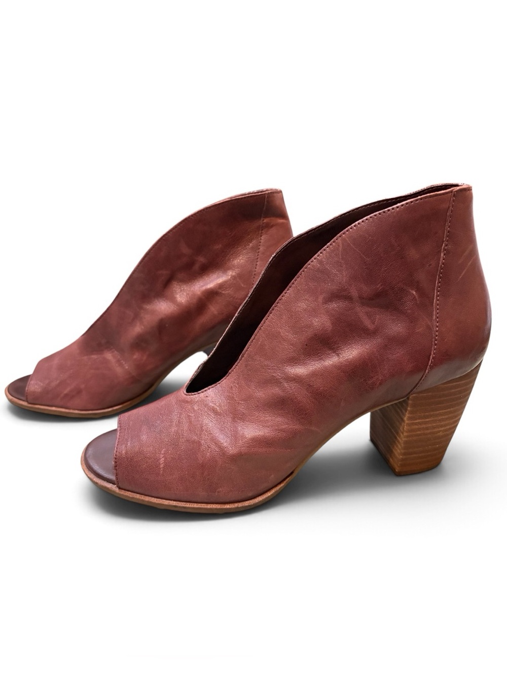 Lucky Brand Joal Leather Peep Toe Booties 9.5 Burgundy $119 MSRP